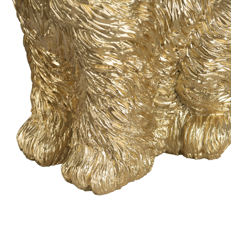 Lampe de table chien en résine avec abat-jour en lin, Doré