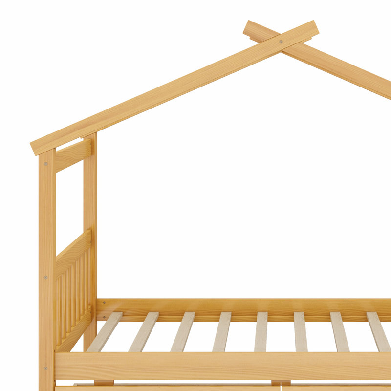 Lit en bois avec tiroirs, Naturel