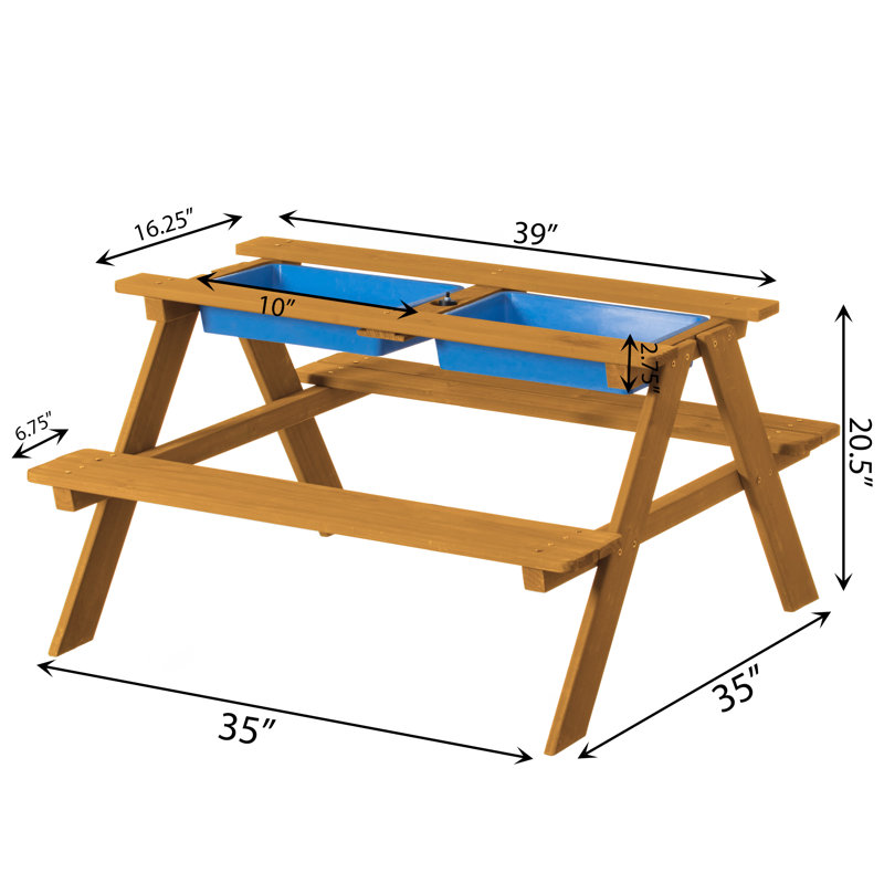 Takuo Convertible Wooden Sand and Water Table for your Toddlers Outdoor Playset Featuring 2 Play Box and a Removable Top that Transforms into Kids Picnic Table - Teak Stained
