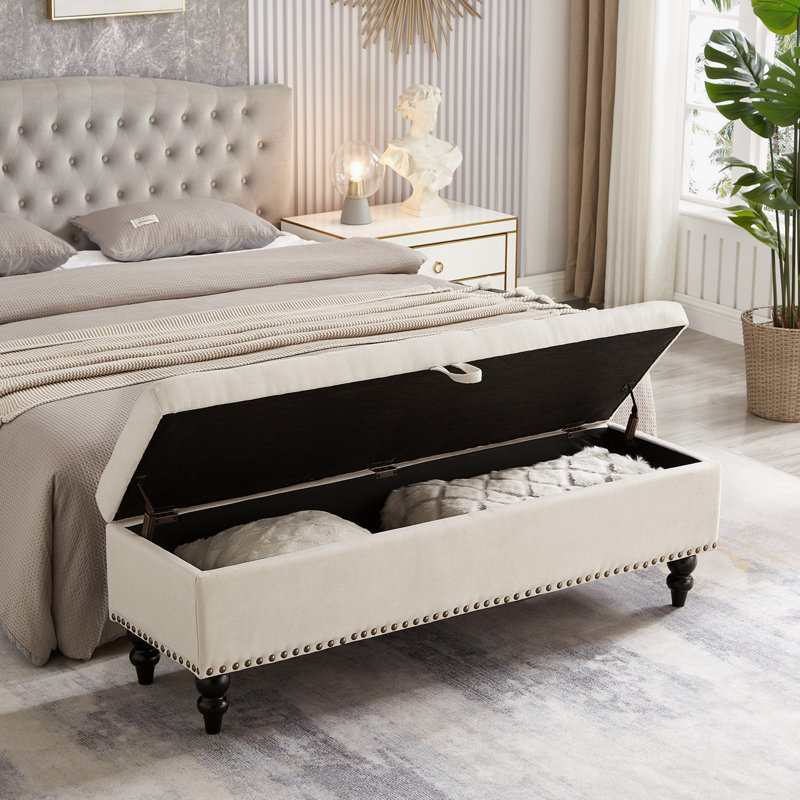 Dhanveer Upholstered Storage Bench, Beige