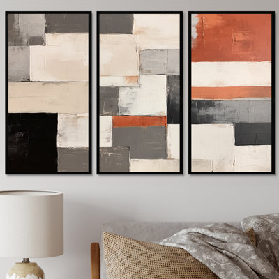 «Earthy Abstraction Cubist Modernism Beige Brown», ensemble de salon d'art mural abstrait
