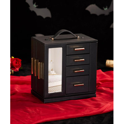 360° Rotating Jewellery Box Organizer With Transparent Window, Mirror & 7 Drawers - Large Storage Case For Necklaces, Earrings, Rings & More