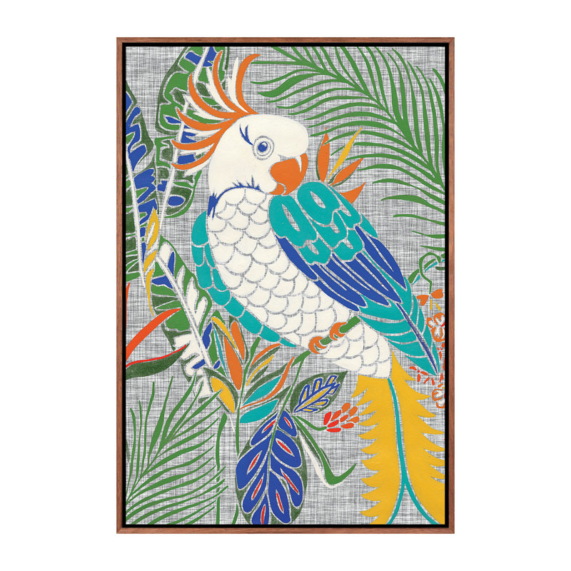 «Tropical Cockatoo» par Chariklia Zarris - impression d'art graphique, H 40 po x l 26 po x P 1,5 po, Toile avec cadre brun