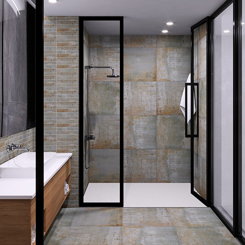 Common Core 2'' W x 12'' L Porcelain Metal Look Tile Mosaic Sheet, Pewter