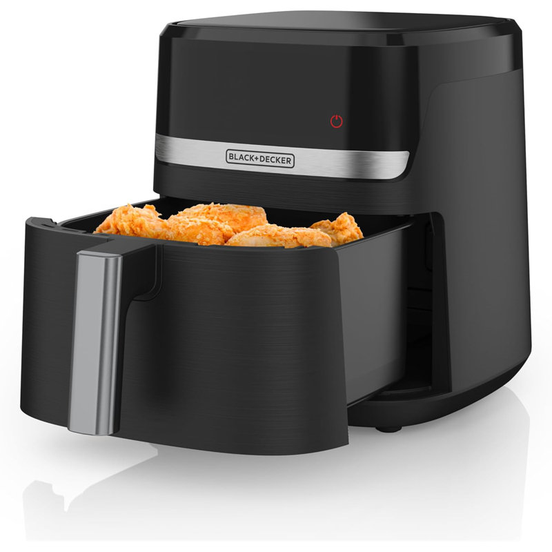 Black 6-Quart Electric Air Fryer with Stainless Steel Touch Control