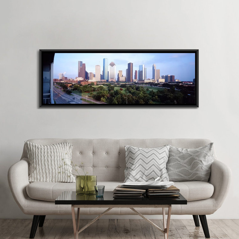 « houston, texas », reproduction de photo sur toile, H 24 po x l 72 po x P 1,5 po, Toile avec cadre noir