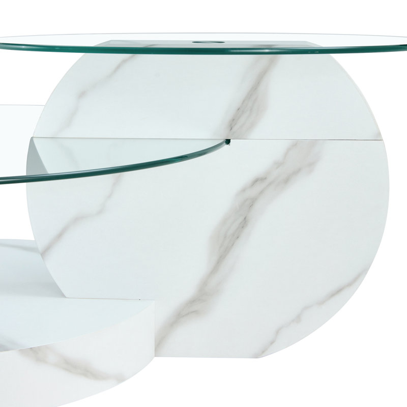 Table basse à plateau en verre, Blanc, H 17 po x L 31,5 po x l 42 po