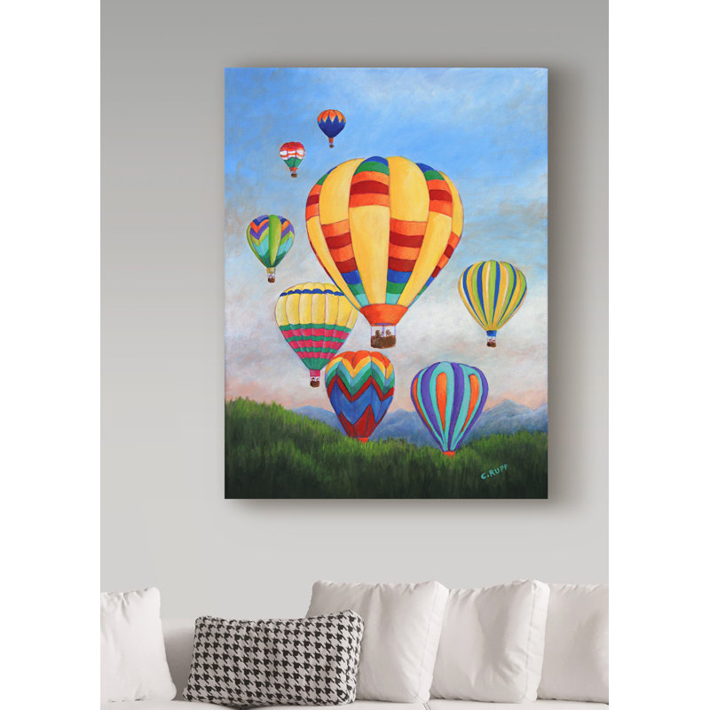 « aube ballons », reproduction de peinture à l’acrylique sur toile tendue, H 19 po x l 14 po x P 2 po