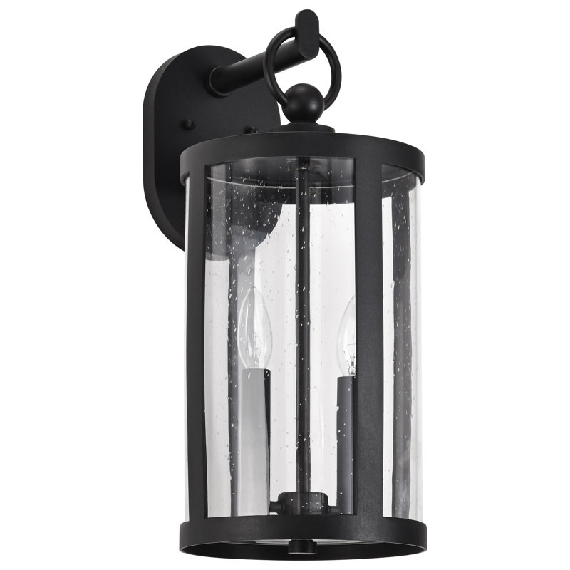 Bahaddin - 2 Light Large Wall Lantern - Matte Black with Clear Seeded Glass, 15.63" H x 7" W x 9" D