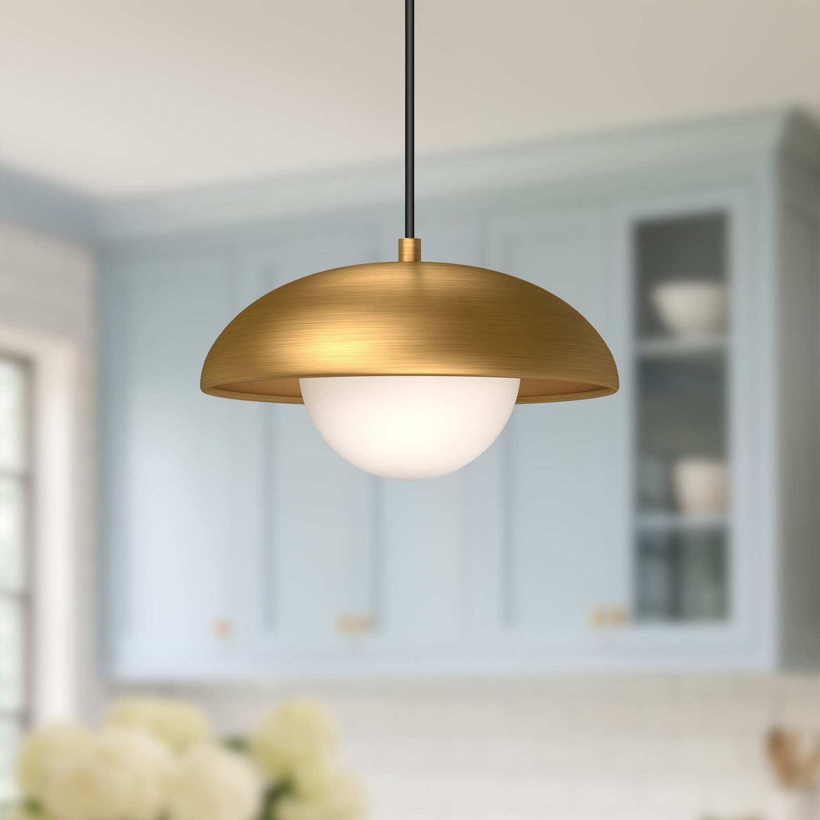 Alessia Single Light Glass Pendant, Aged Gold, 6.375" H x 10.875" W x 10.875" D