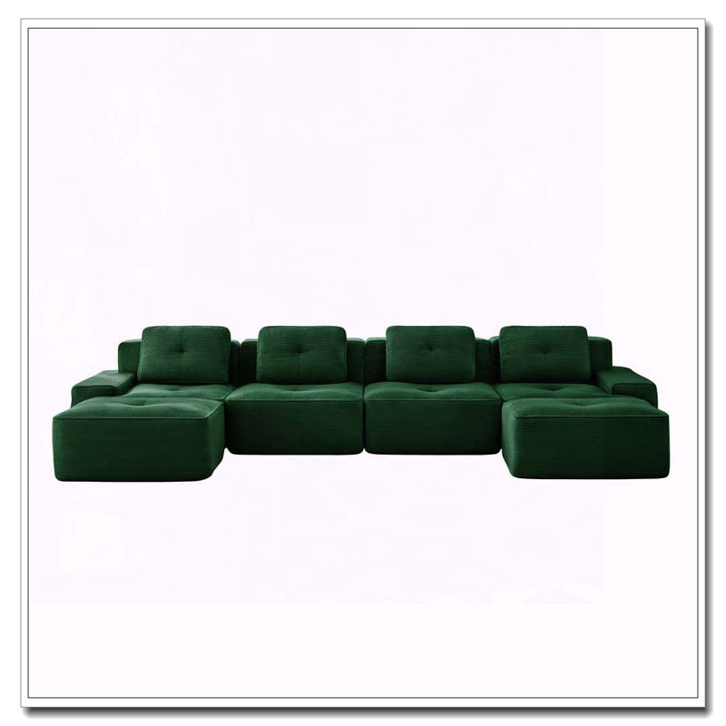 Canapé moderne en velours côtelé, Vert - 4 sièges + 2 chaises