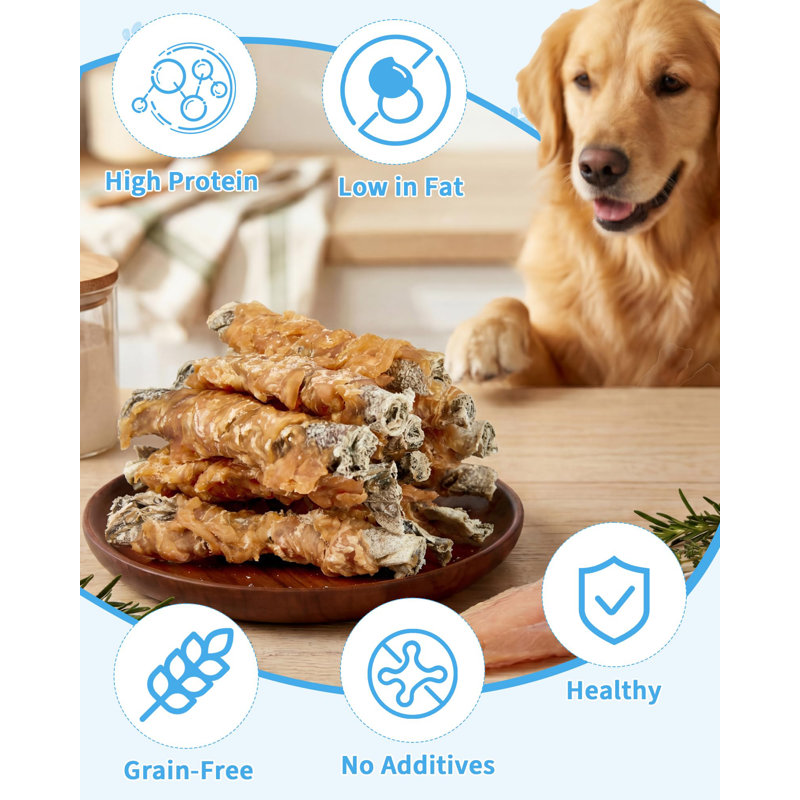 Gâteries pour chien avec peau de morue séchée et enrobée de poulet - collations d'entraînement santé, format de bâtonnet de roulement riche en protides, boîte de 12,5 oz pour chiens
