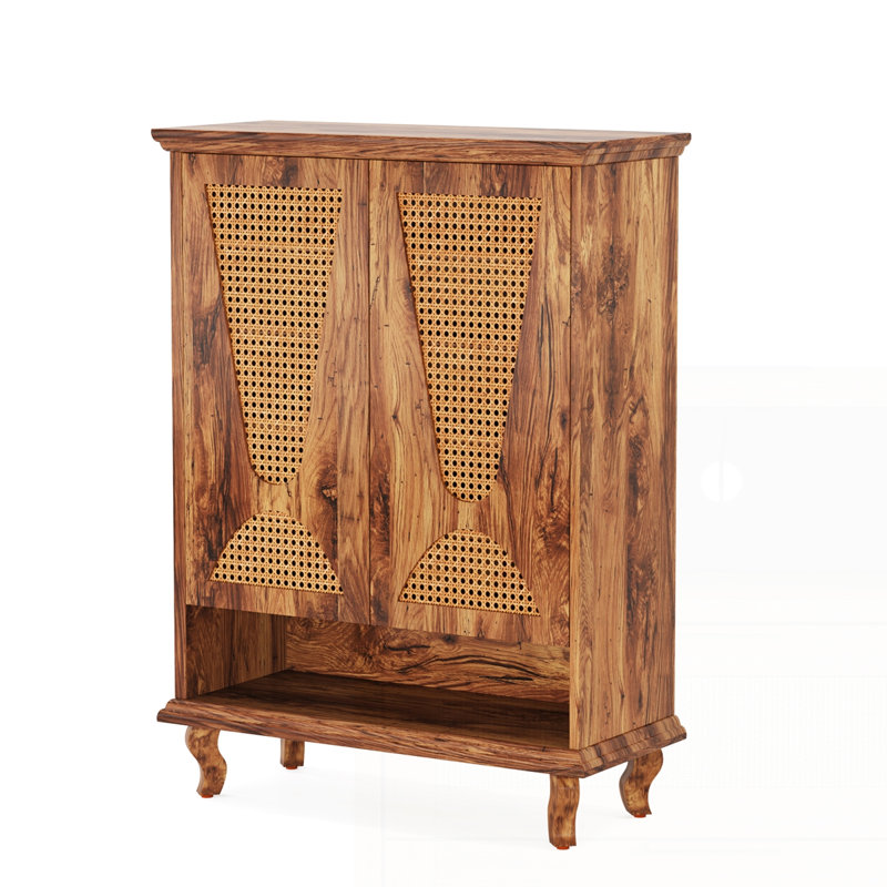 Armoire à chaussures 25,92 po en rotin naturel avec range-chaussures autoportant à 5 niveaux