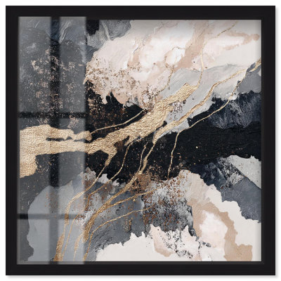 Golden Fracture I Shadowbox Print Gold Wall Art by Art Remedy, Black Frame, 13 x 13
