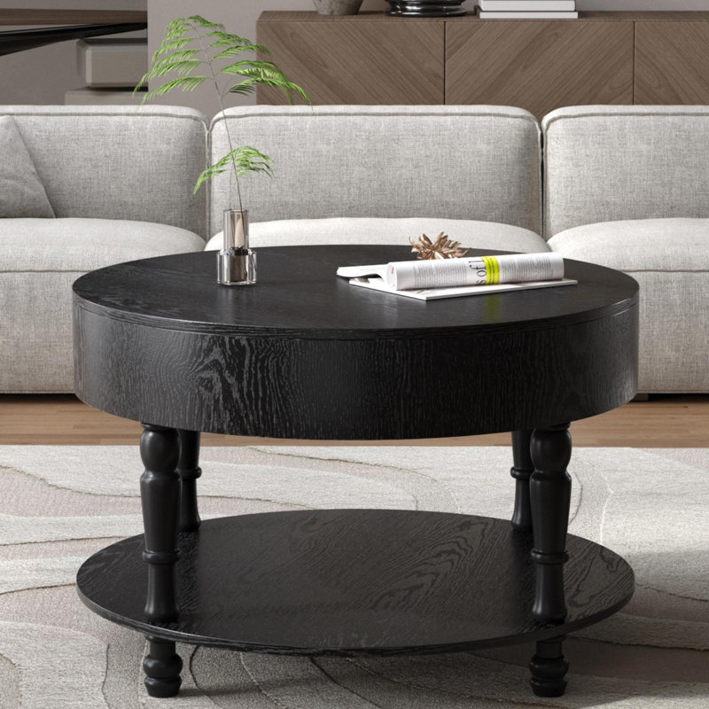 Table basse avec rangement double pour le salon, table basse moderne de 31,5 po avec compartiment de rangement et compartiment caché Antilles, pieds de nivellement réglables, assemblage facile (noir)