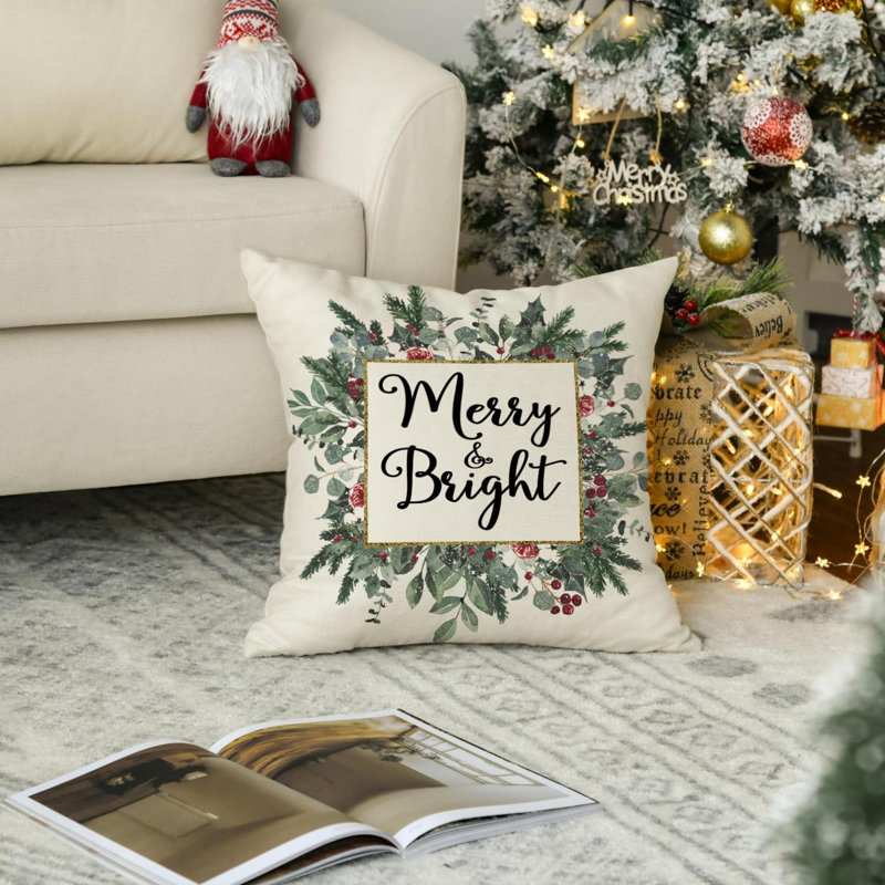 Housse de coussin Christmas Merry & Bright Eucalyptus Mistletoe, H 16 po x l 16 po, Carré