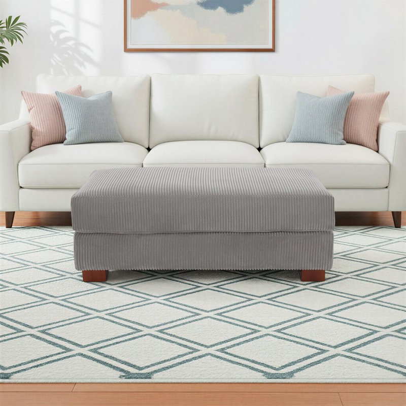 Maelina Rectangular Corduroy Upholstered Ottoman, Light Gray