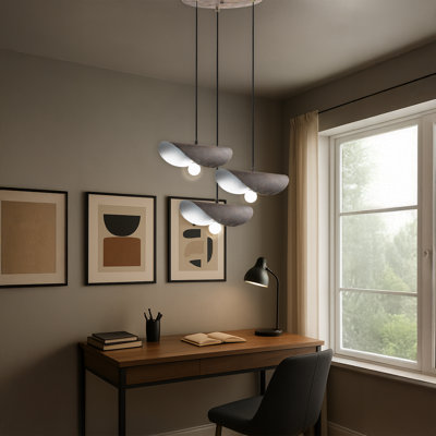 Adjustable Height 3 Lights Antiquation Curved Metal Cluster Pendant