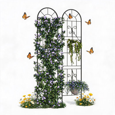 Ensemble de 2 treillis pour plantes grimpantes, treillis de jardin extérieur, treillis en métal de 55 x 11,8 pouces pour fleurs, vignes et légumes, treillis de jardin décoratif en fer, idéal pour le patio, la cour et les pots.