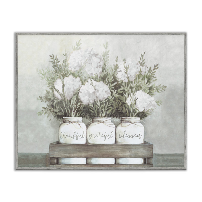 Bouquets d'hortensias immaculés - Reconnaissant sentiment bienheureux - peinture, Estampe numérique Farmhouse