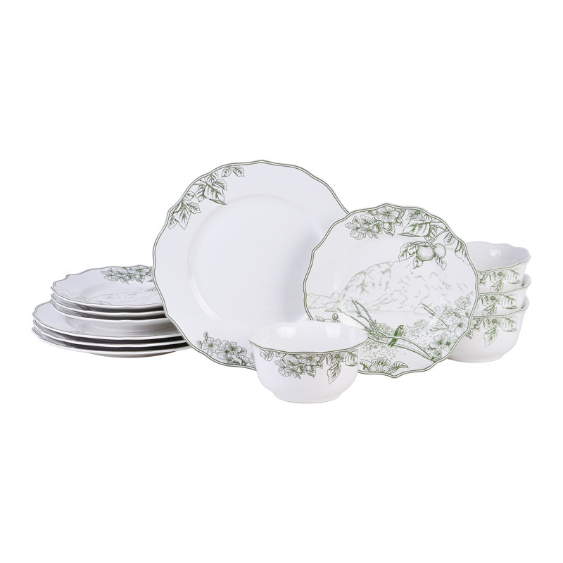 Service de vaisselle en porcelaine 12 pièces 222 Fifth 222 Fifth Hudson Valley, Vert