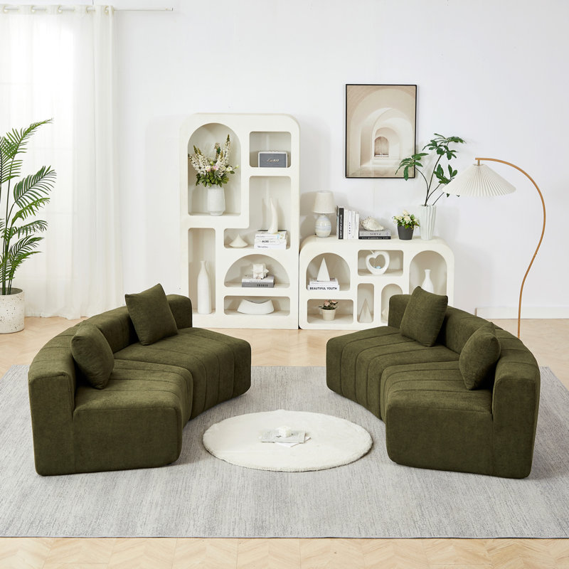Canapé modulaire courbé en chenille avec 4 coussins, canapé modulaire courbé symétrique semi-circulaire pour chambre à coucher, salon, bureau pour les loisirs ou la sieste, salle de lecture et vestibule