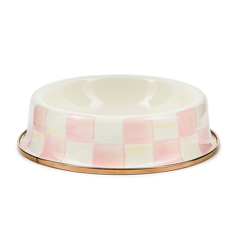 Mocha Check Cat Dish, 2 cups, Pink/Ivory