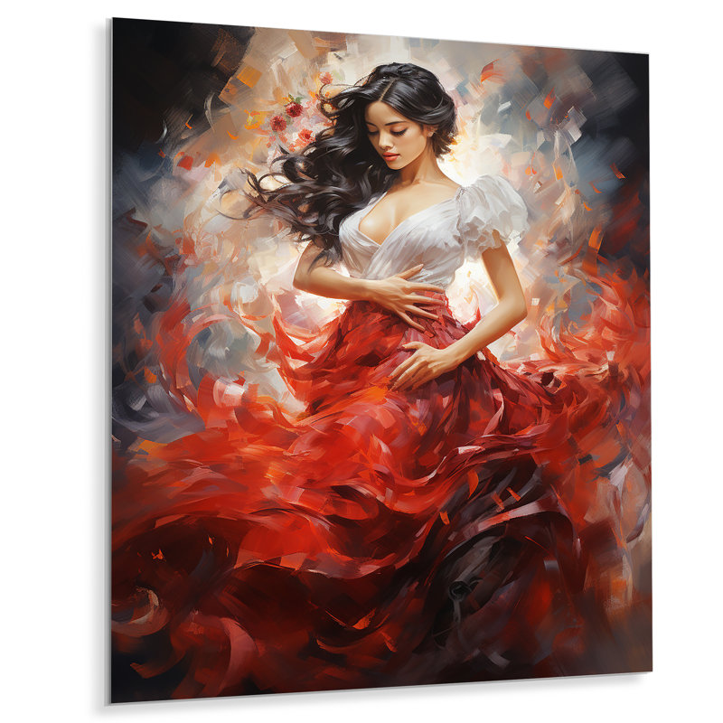 «Red Rhythmic Flamenco Passion» - danse, art mural en métal, H 40 po x l 30 po x P 1,5 po