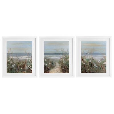 «Wildflower Coastline Landscape», ensemble de 3 reproductions encadrées sous verre, conception de Sally Swatland