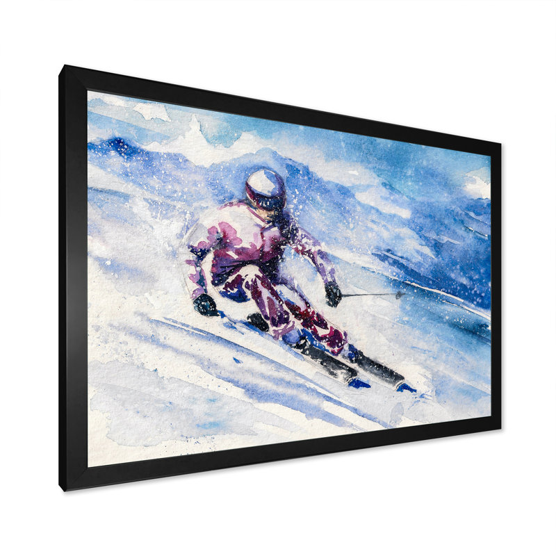 «Skiing Sport Artwork», reproduction d'art sur toile encadrée, Cadre photo noir, H 30 po x l 40 po x P 1,5 po