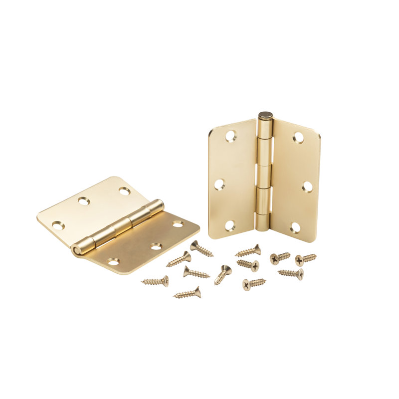 3.5 in. x 3.5 in. Full Mortise Residential 1/4 in. Radius Hinge with Removable Pin - Set of 2, Satin Brass