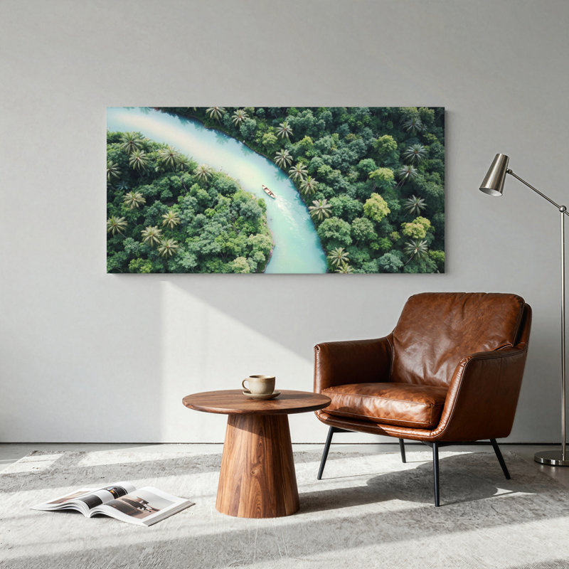 Ensemble de 1 tableau sur toile « Rivière tropicale », 58“W x 28”H, Toile tendue