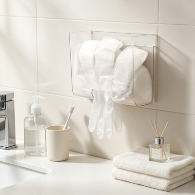 Ceramic Jewelry Dish No Drill Wall Mount Glove Organizer Plastic Storage Organizer For Disposable Gloves Hairnets Masks For Kitchen Bathroom Cabinet