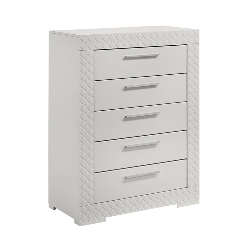 Commode 5 tiroirs en bois blanc Blanca