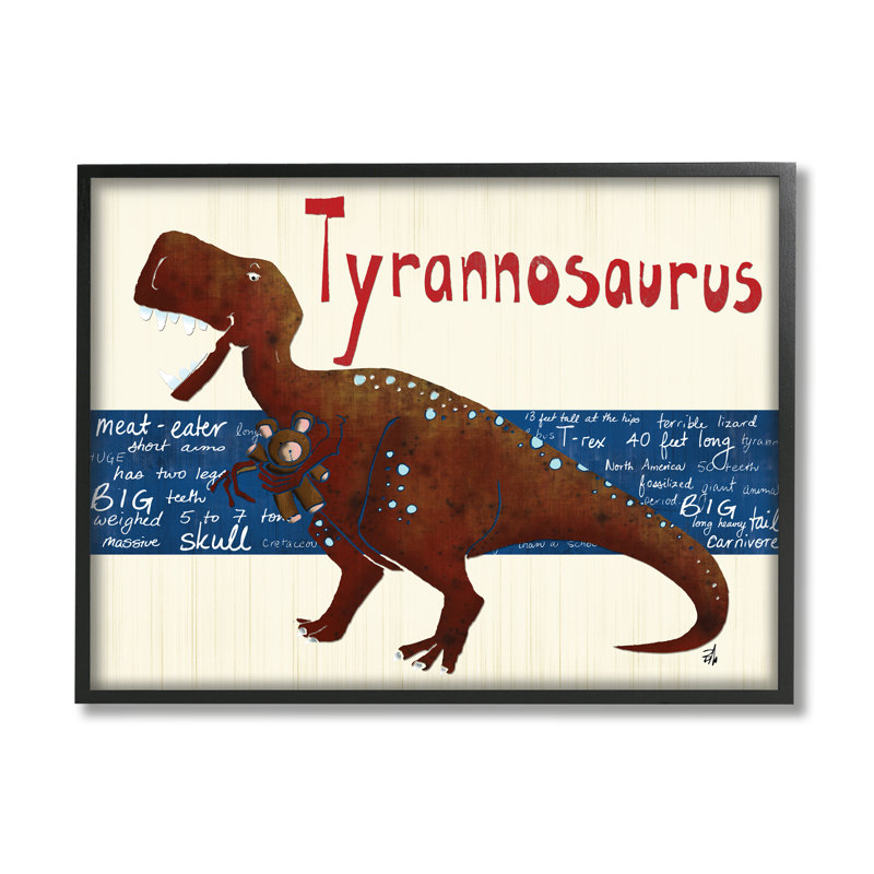 Tyrannosaure, dinosaure par Bealook Kids - impression, H 11 po x l 14 po, Giclée encadrée noir minuit