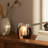 Zeppelin Decorative Glass Hurricane Candle Holder with Wooden Base - Modern Pillar Candlestick Holder for Tabletop or Home Decor - Brown-951034689