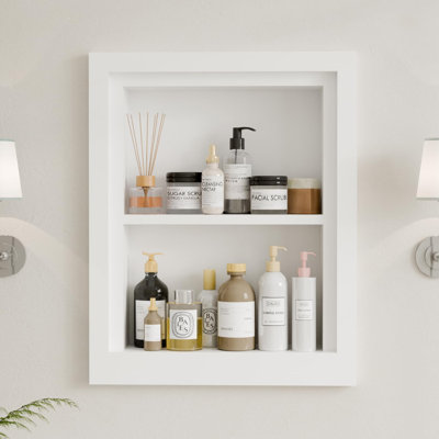 In Recessed Wood Bathroom Wall Cabinet, Solid Wooden Cabinet Organizer & Wall Niche With Storage 