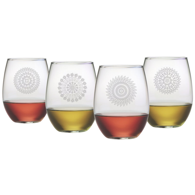 Ensemble de verres à vin sans pied 21 oz en cristal 4 pièces mandalas