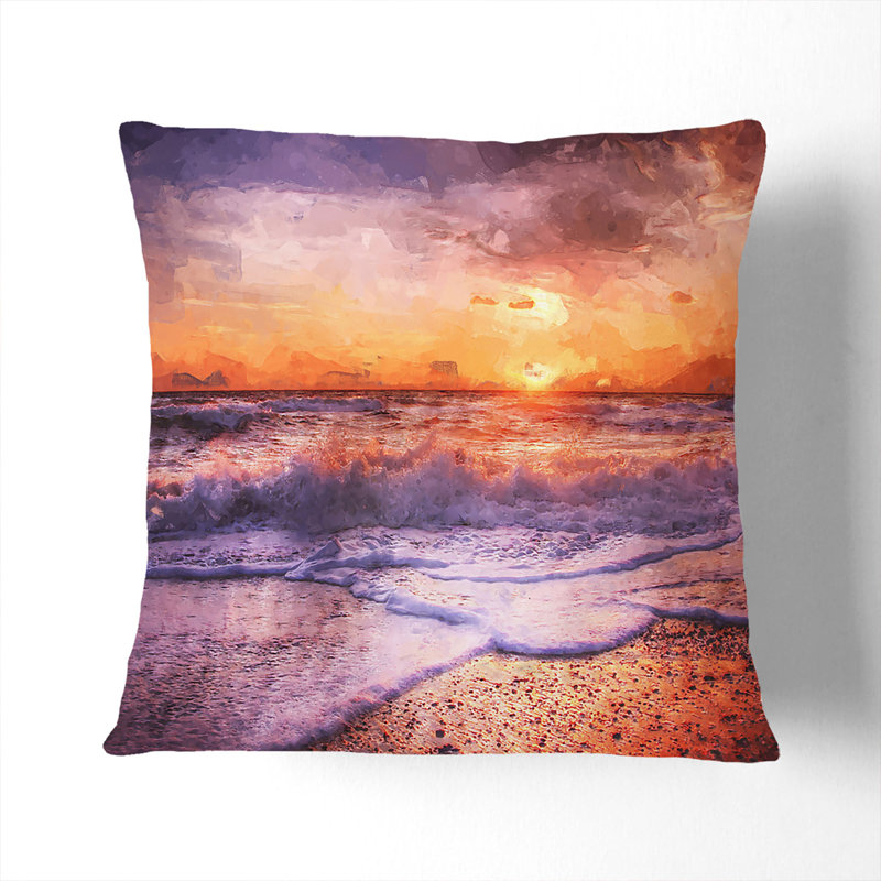 Sunset upon the Beach in Denmark Cushion with Filling, 40cm H x 40cm W x 15cm D, Stone