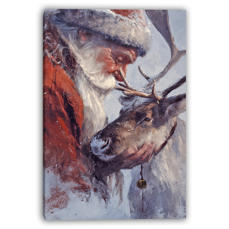 «Santa and Reindeer Winter Friendship», art mural sur toile tendue