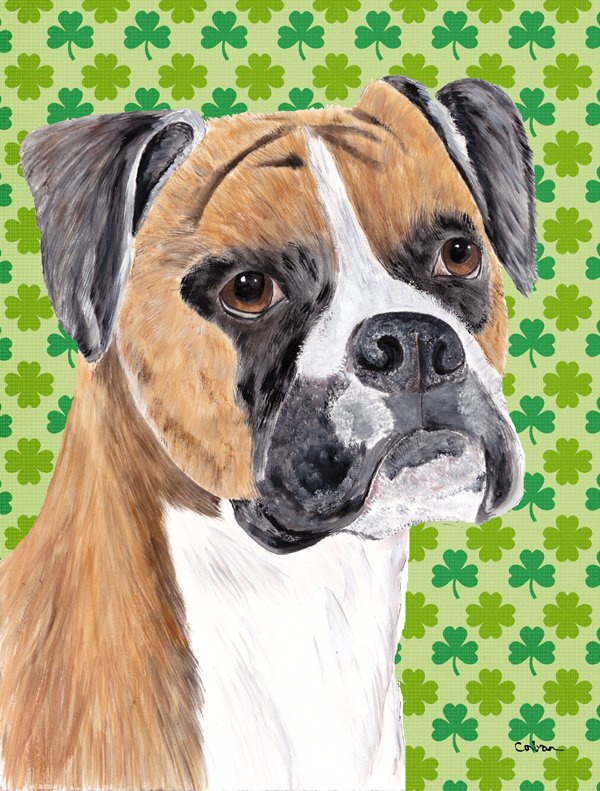 Drapeau de jardin à 2 côtés st. patrick day trèfle, Boxer (beige et blanc)