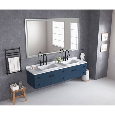84 X 48 Inch Led Bathroom Mirror With Front And Backlight, Wall Mounted Vanity Mirror, Anti-Fog, Memory, 3 Colors, Stepless Dimmable