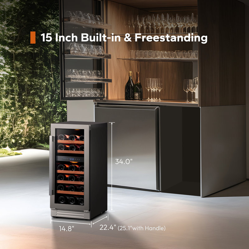 15'' Stainless Steel Dual Zone Wine Cooler with UV-Protected Glass Door