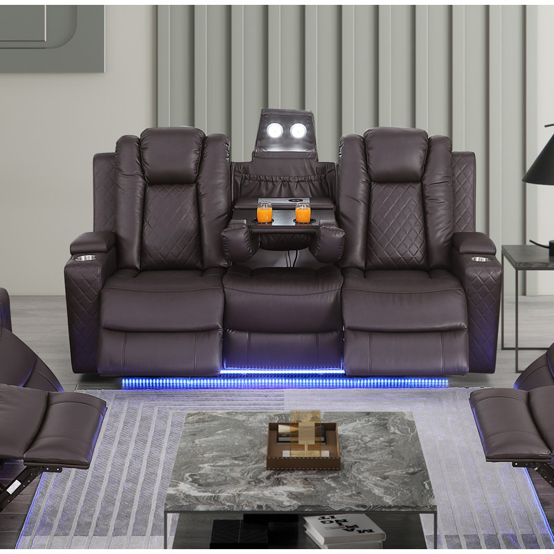 Tayeba Diamond Faux Leather Reclining Sofa, Brown