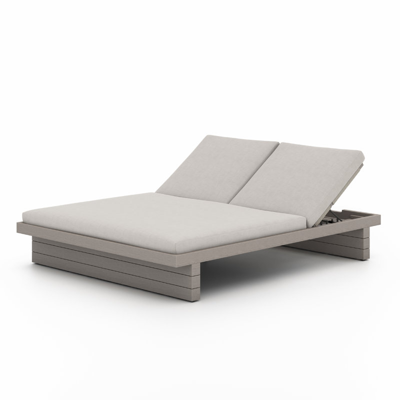 Leroy Outdoor Teak Chaise Lounge, Weathered Gray, Stone Gray