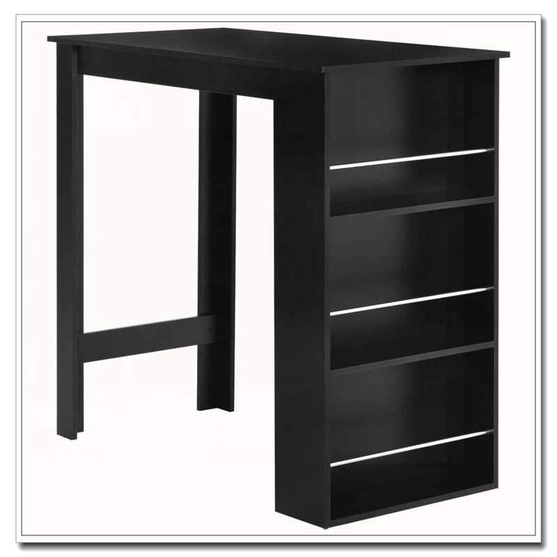 Table de bar à hauteur de comptoir avec 3 tablettes de rangement, H 41,8 po x L 44 po x l 22,5 po, Noir, Noir