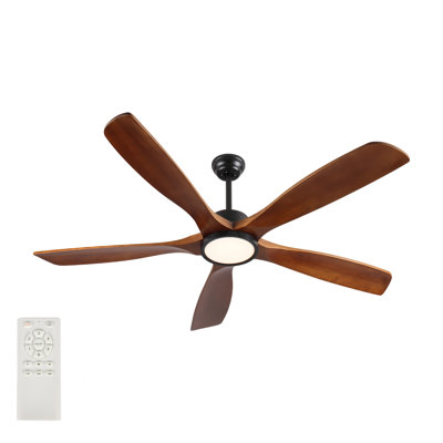72 Inch Ceiling Fan with Light, 5 Solid Wood Blades, Remote Control, 6-speed Reversible DC Motor for Living Room, Bed Room, Dining Room. Black, Walnut, Metal & Wood