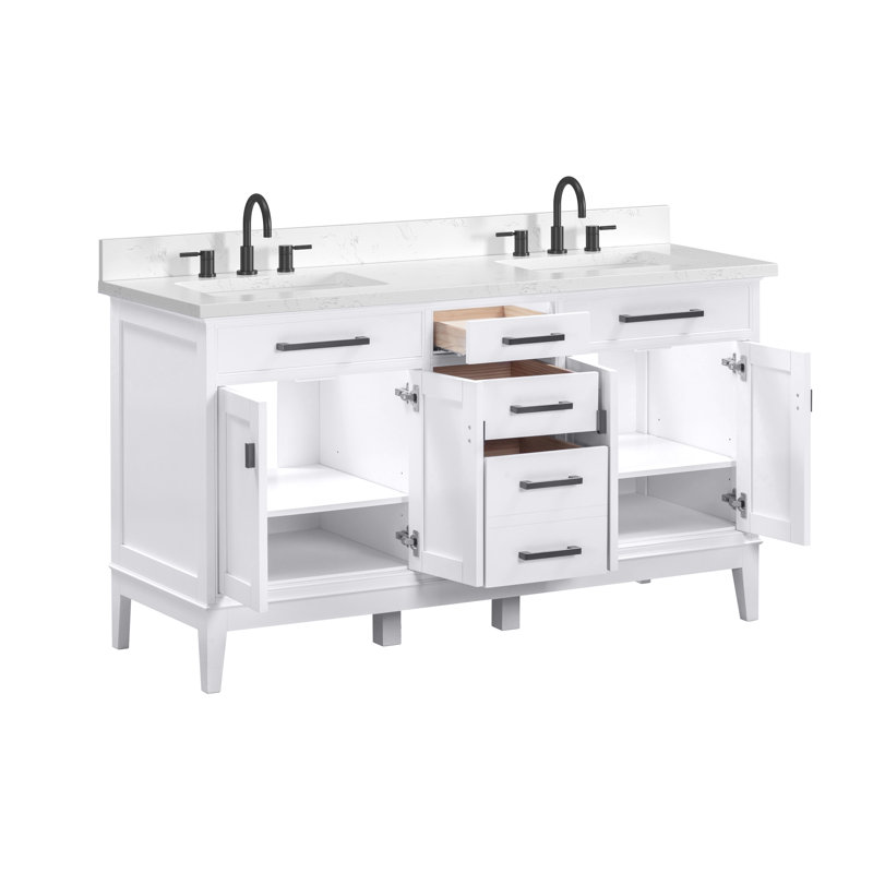 Meuble-lavabo double 60 po Anglet, Blanc, Blanc cala