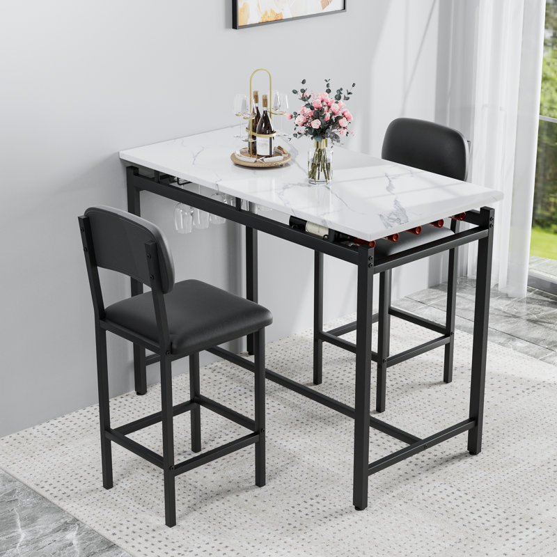 Ensemble de table de cuisine, table de salle à manger et chaises pour 2, ensemble de table de salle à manger 3 pièces avec 2 chaises rembourrées, ensemble de table de salle à manger de bar pour petits espaces, appartement, petit-déjeuner, pub, noir rustique