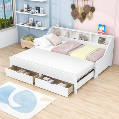 Lit de jour Phill en bois avec couchette, ports USB et 2 tiroirs Phill